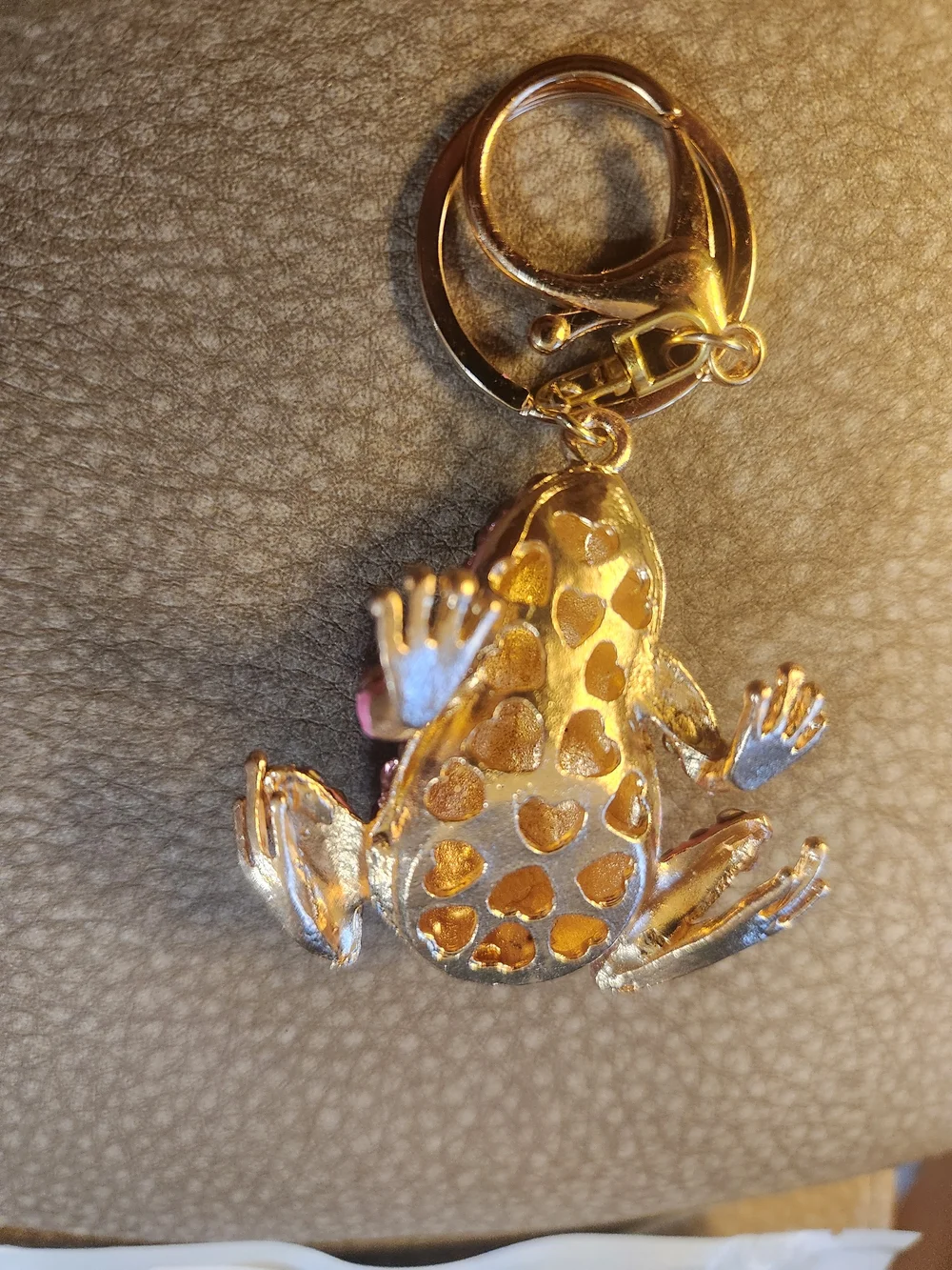 Gold-Tone Pink  Frog Bag Charm Keychain